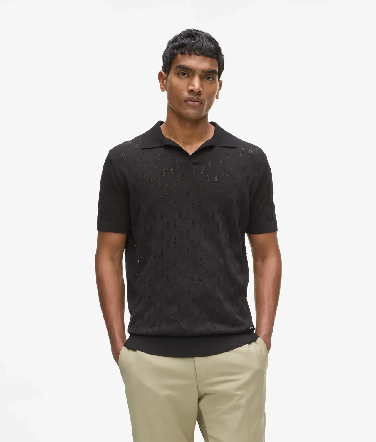 Karl Lagerfeld Monogram Knit Polo Shirt